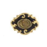 Victorian gilt metal black enamel mourning brooch, 5cm in length, 19.8g :For Further Condition