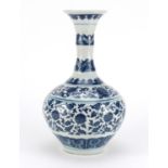 Chinese blue and white porcelain vase, decorated with flowers and foliage, six figure character