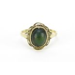 9ct gold cabochon green stone ring, size Q, 2.7g :For Further Condition Reports Please Visit Our