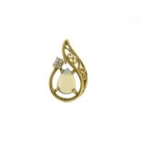 9ct gold opal and diamond pendant, 1.8cm in length, 1.0g :For Further Condition Reports Please Visit