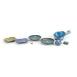 Mostly Chinese Canton enamel and cloisonné including two pairs of dishes and a pot and cover, the