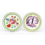 Two early 19th century Swansea pottery plates with pierced rims including one hand painted with