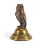 Novelty Victorian copper and brass owl design desk inkwell, 23cm high :For Further Condition Reports