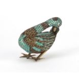 Chinese silver gilt and enamel bird, impressed silver to one foot, 9cm wide, 106.8g :For Further