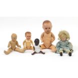 Five vintage dolls with jointed limbs including Armand Marseille and Chad Valley, the largest 54cm