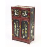 Chinese lacquer and hardstone side cabinet decorated with vases and flowers, 71cm H x 41cm W x