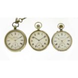 Three gentleman's open face pocket watches including one British Military issue and one silver,