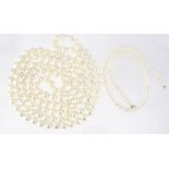 Two cultured pearl necklaces, the largest 140cm in length, 210.0g :For Further Condition Reports