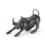 Large Japanese patinated bronze water buffalo, 30cm in length :For Further Condition Reports