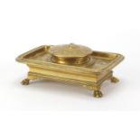 19th century French Ormolu desk inkwell with blue glass liner by Ferdinard by Barbedienne
