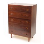 Vintage Danish rosewood five drawer chest by Dyrlund, 120cm H x 85cm W x 46.5cm D :For Further