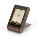 Vintage Jaeger-LeCoultre leather cased eight day travel clock, 11cm high :For Further Condition