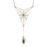 Art Nouveau 9ct gold spider web necklace by Murrle Bennett & Co, the spider set with a turquoise and