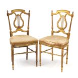 Pair of 19th century French Louis XVI style gilt wood chairs with canes backs, each 86cm high :For