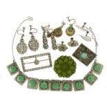 Mostly vintage jewellery including an Arts & Crafts design necklace, marcasite earrings and a silver