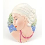 Oval Art Deco wall plaque of a female by Beswick, numbered 8187 to the reverse, 31cm high :For
