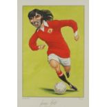 Limited edition George Best caricature signed in pencil by George Best, limited edition 92/500,