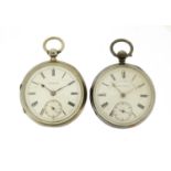 Two Victorian silver open face pocket watches with subsidiary dials comprising J B Mennie and