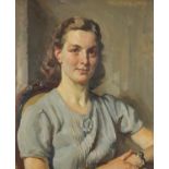 William Charles Penn 1943 - Top half portrait of a young female seated in an interior, oil on