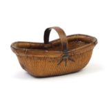 Japanese ikebana bamboo basket with metal mounts, 66cm in length :For Further Condition Reports