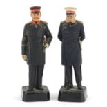 Two German hand painted terracotta soldiers in Military dress by Deponirt, each 15cm high :For