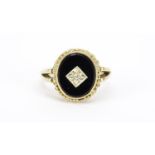 9ct gold black onyx and diamond signet ring, size N, 3.5g :For Further Condition Reports Please