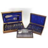 Two twelve place canteens of silver plated cutlery including a fish service with servers, the
