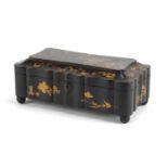 Chinese black lacquered casket gilded with birds and flowers, 12.5cm H x 31cm W x 16cm D :For