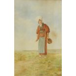 J Yamamoto - Study of a plantation figure, Japanese watercolour, framed, 48.5cm x 31cm :For