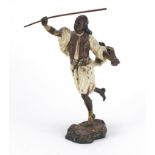Franz Xaver Bergmann, large Austrian cold painted bronze figure of an Arab huntsman, impressed marks