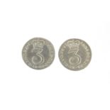 Two George III 1762 Maundy three pence's :For Further Condition Reports Please Visit Our Website.