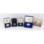 Silver proof coins with cases comprising The Battle of Trafalgar crown, 2000 Millennium five pounds,