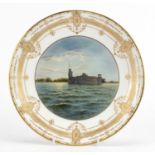 Royal Worcester cabinet plate hand painted with La Khota Khota Fortress, Jamnagar by Harry Davis