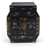 Japanese lacquered table cabinet with mother of pearl inlay, fitted with a pair of doors and a