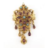 Vintage Florenza multi gem pendant, 8cm in length :For Further Condition Reports Please Visit Our