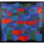 Manner of Victor Vasarely - Abstract composition, geometric shapes, oil on panel, inscribed verso,