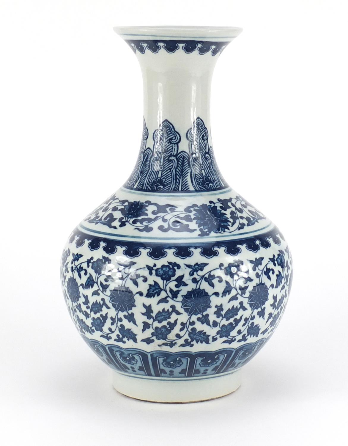 Chinese blue and white porcelain vase, decorated with flowers and foliage, six figure character - Image 2 of 4