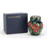 Moorcroft pottery ginger jar and cover with box, hand painted in the Poinsettia pattern, dated 2002,