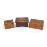 Wooden boxes including a Chinese Canton sandalwood example and a continental example, having a