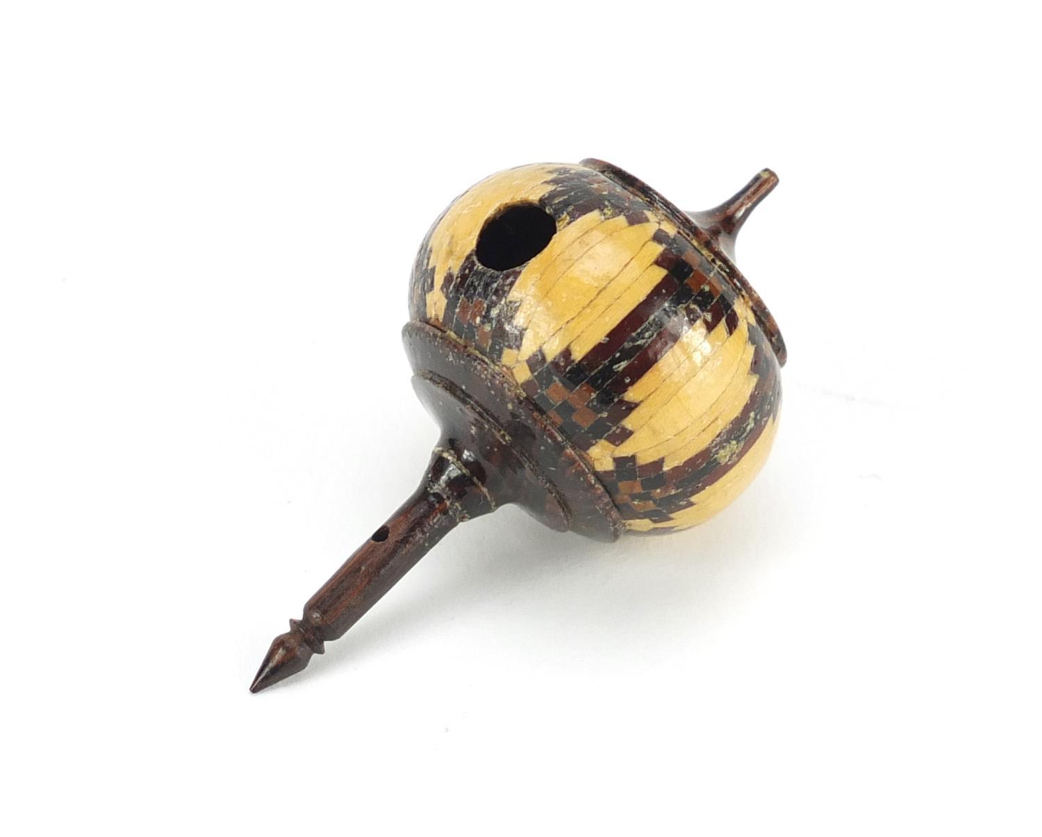 Victorian Tunbridge Ware spinning top, 6cm in length :For Further Condition Reports Please Visit Our