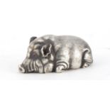 Russian silver model of a pig with ruby eyes, with impressed second Kokoshnik mark to the base,