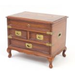 Indian hardwood chest, the hinged lid with brass inlay above three drawers, 33cm H x 39cm W x 26cm D