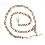 9ct rose gold watch chain with T bar, 50cm in length, 39.5g :For Further Condition Reports Please
