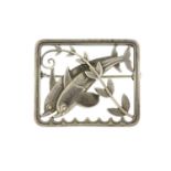 Danish silver dolphin brooch by Georg Jensen, designed by Arno Malinowski, numbered 251, 3.8cm wide,