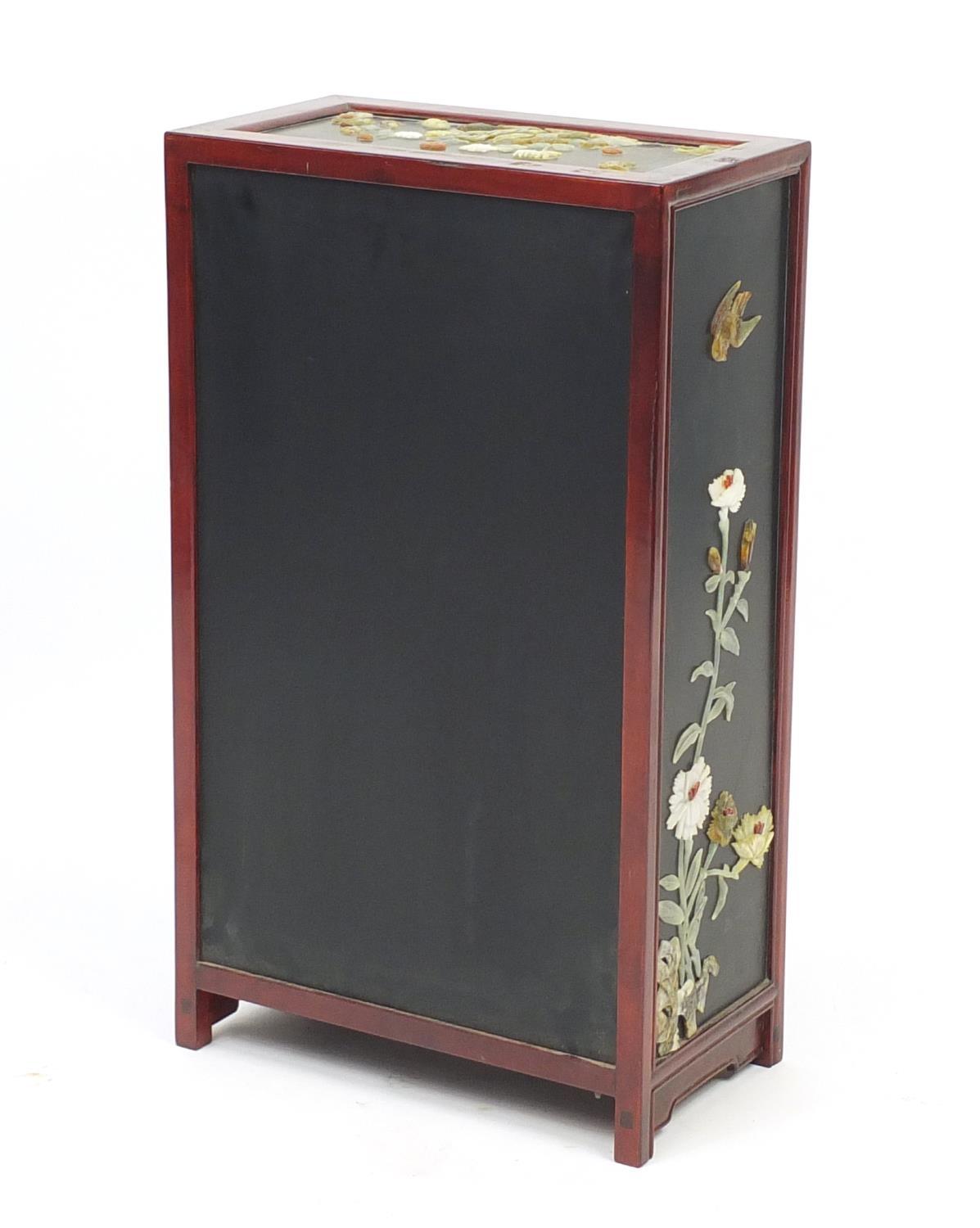 Chinese lacquer and hardstone side cabinet decorated with vases and flowers, 71cm H x 41cm W x - Image 5 of 5