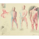 Johannes Itten 1929 - Nude studies, pencil and crayon, mounted unframed, 35.5cm x 30cm :For