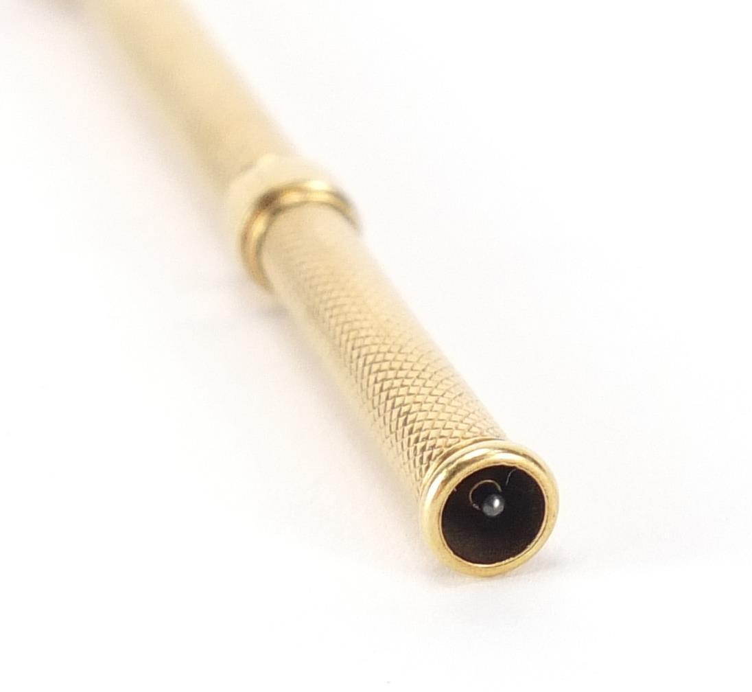 S Mordan & Co unmarked gold propelling pencil with amethyst top, 8.5cm in length, 8.8g :For - Image 5 of 5