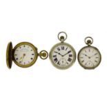 Silver open face pocket watch and two others including a Superior Timekeeper full hunter, the