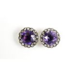 Pair of unmarked gold amethyst and diamond earrings, 1cm in diameter, 2.5g :For Further Condition