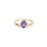 9ct gold tear drop amethyst ring, size O, 1.2g :For Further Condition Reports Please Visit Our